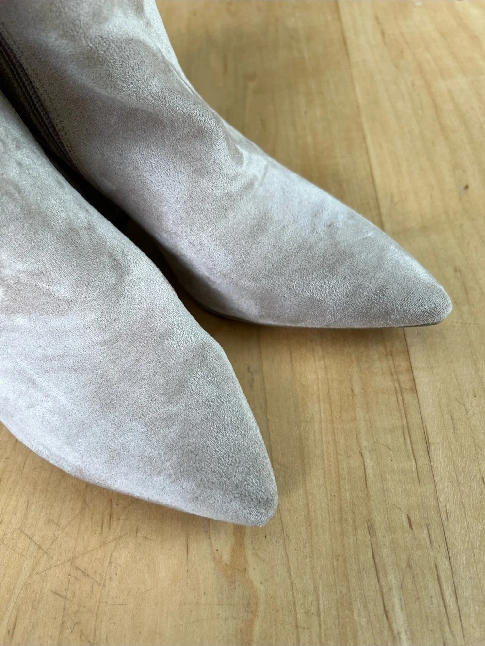 Womens Taupe Faux Suede Pointed-Toe Ankle Boots